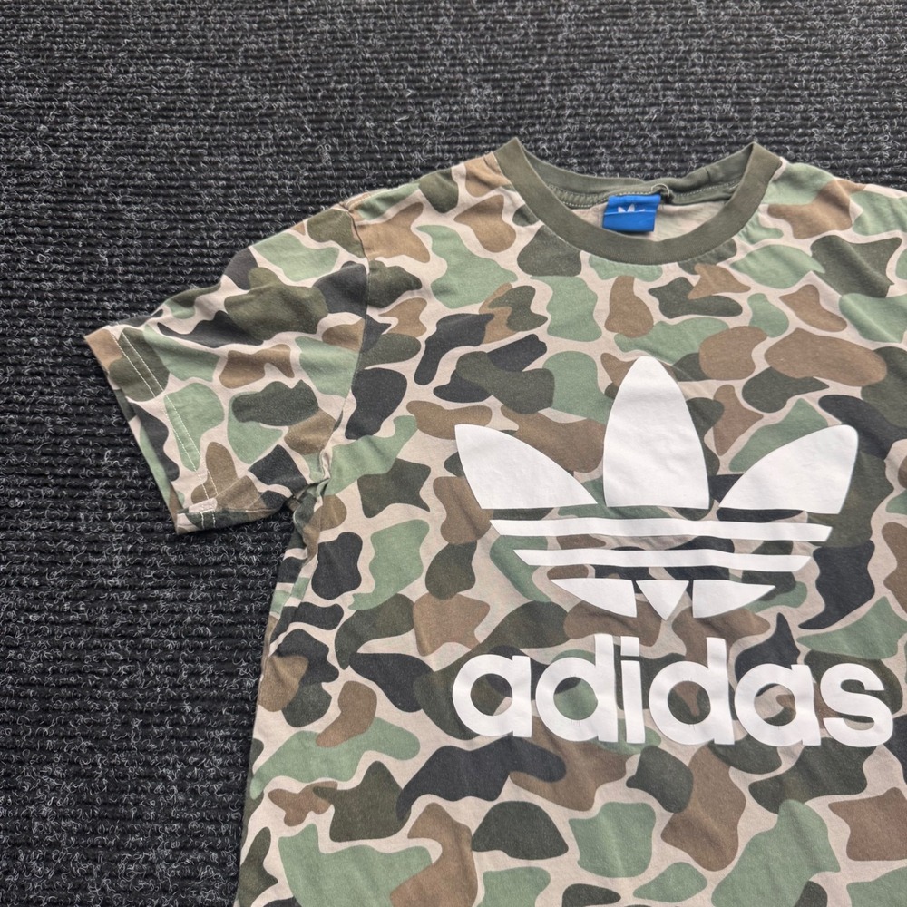 Adidas Originals Mens Camo Trefoil Logo T-Shirt Green Brown Camouflage Tee Small - Picture 8 of 12